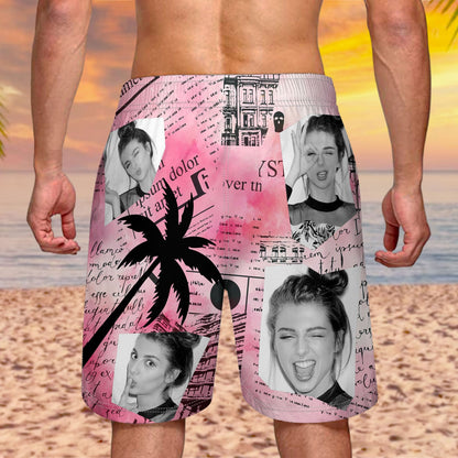 Custom Photo Newspaper Funny Family Pet Face - Gift For Men, Dog And Cat Lovers - Personalized Unisex Beach Shorts