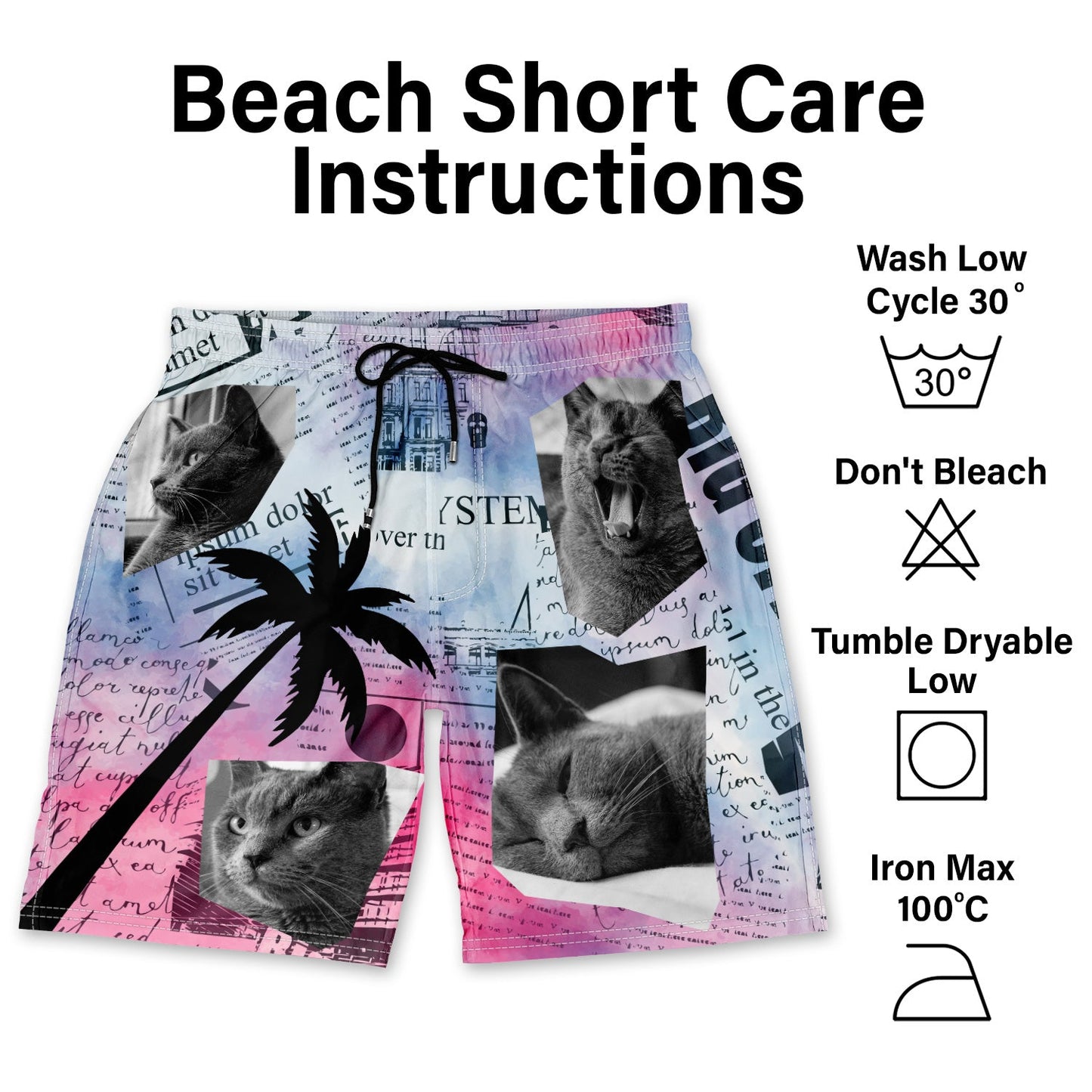 Custom Photo Newspaper Funny Family Pet Face - Gift For Men, Dog And Cat Lovers - Personalized Unisex Beach Shorts