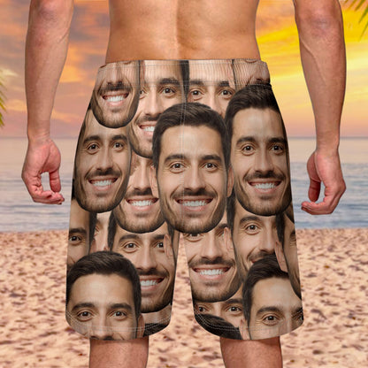 Custom Photo Funny Family Pet Face Pattern - Gift For Men, Dog And Cat Lovers, Family - Personalized Unisex Beach Shorts