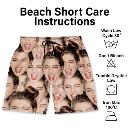 Custom Photo Funny Family Pet Face Pattern - Gift For Men, Dog And Cat Lovers, Family - Personalized Unisex Beach Shorts