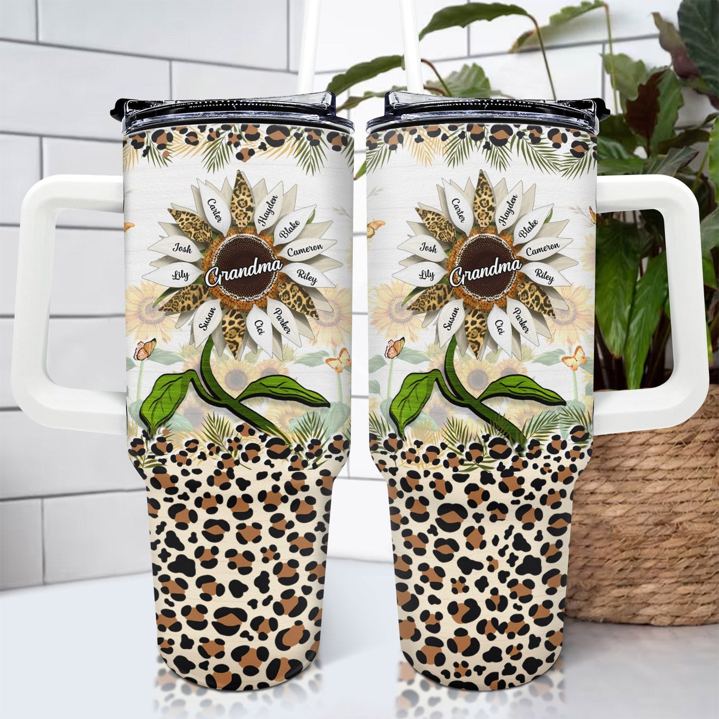 Nana, Mom, Auntie Sunflower - Birthday, Loving Gift For Mother, Grandma, Grandmother - Personalized 40oz Tumbler With Straw