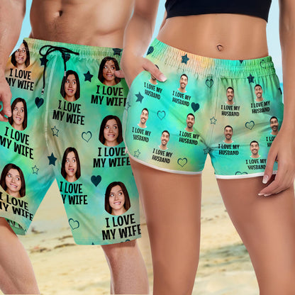 Custom Photo Funny I Love My Lover - Gift For Couples, Husband & Wife - Personalized Couple Beach Shorts