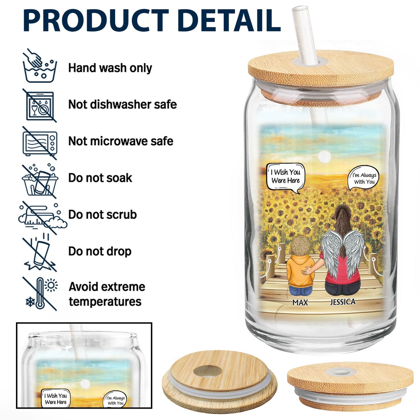 I Miss You I Know - Memorial Gift For Family, Friends, Siblings - Personalized Clear Glass Can