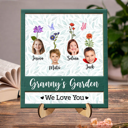 Custom Photo Nana's Garden - Gift For Mothers, Grandmas - Personalized 2-Layered Wooden Plaque With Stand
