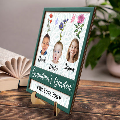 Custom Photo Nana's Garden - Gift For Mothers, Grandmas - Personalized 2-Layered Wooden Plaque With Stand