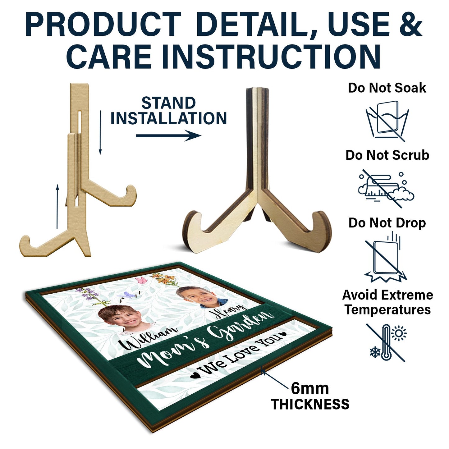 Custom Photo Nana's Garden - Gift For Mothers, Grandmas - Personalized 2-Layered Wooden Plaque With Stand