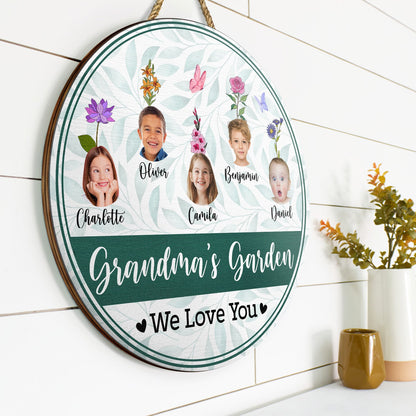 Custom Photo Nana's Garden - Gift For Mothers, Grandmas - Personalized Wood Circle Sign