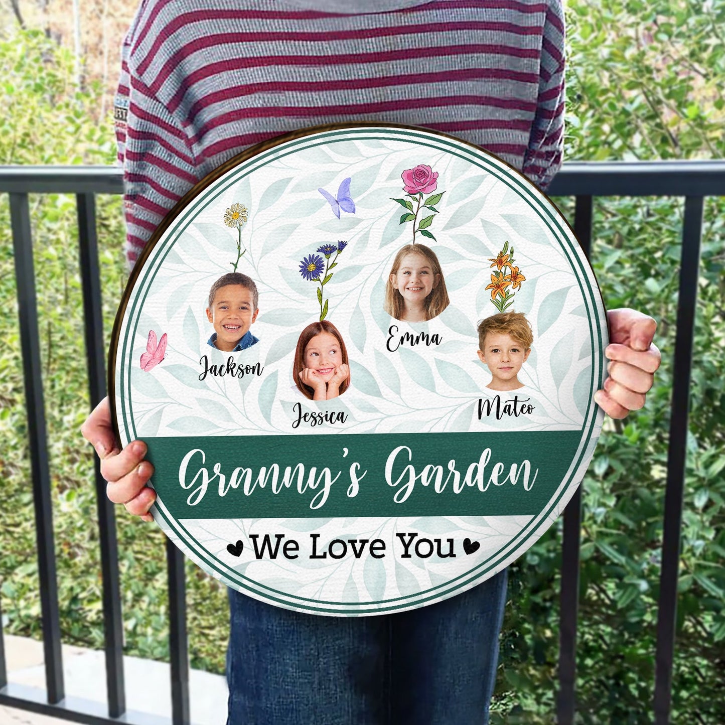 Custom Photo Nana's Garden - Gift For Mothers, Grandmas - Personalized Wood Circle Sign