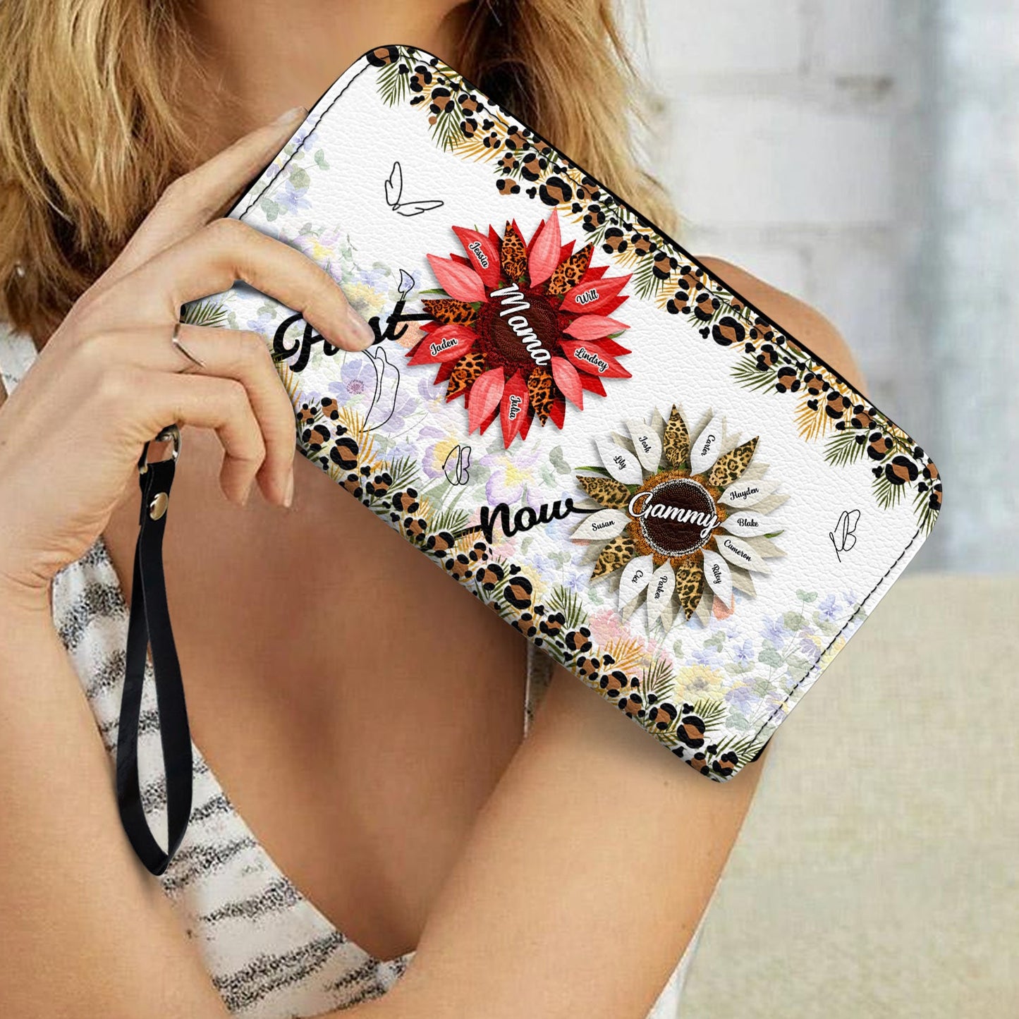 First Mom Now Grandma - Gift For Mothers, Grandmas, Aunties - Personalized Leather Long Wallet