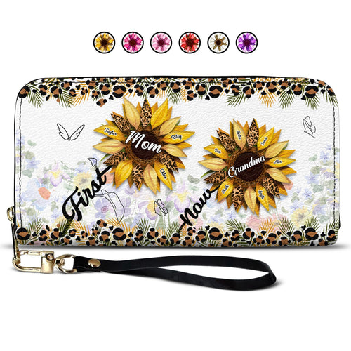 First Mom Now Grandma - Gift For Mothers, Grandmas, Aunties - Personalized Leather Long Wallet