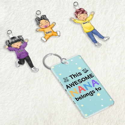 This Awesome Mommy Daddy Belongs To - Birthday, Loving Gift For Mother, Father, Grandma, Grandpa - Personalized Acrylic Tag Keychain