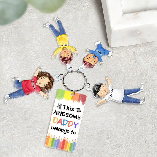This Awesome Mommy Daddy Belongs To - Birthday, Loving Gift For Mother, Father, Grandma, Grandpa - Personalized Acrylic Tag Keychain