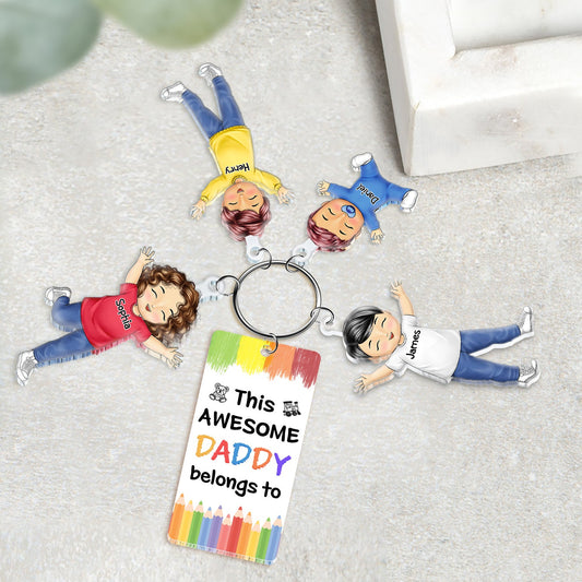 This Awesome Mommy Daddy Belongs To - Birthday, Loving Gift For Mother, Father, Grandma, Grandpa - Personalized Acrylic Tag Keychain