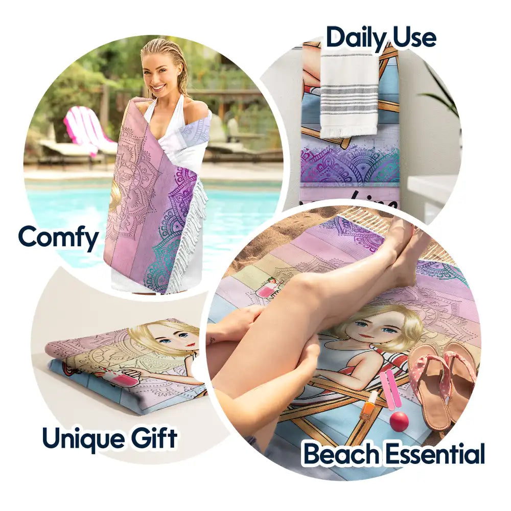 Traveling Beach Poolside Swimming Picnic Vacation Retro - Personalized Turkish Beach Towel