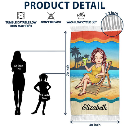 Traveling Beach Poolside Swimming Picnic Vacation Retro - Personalized Turkish Beach Towel
