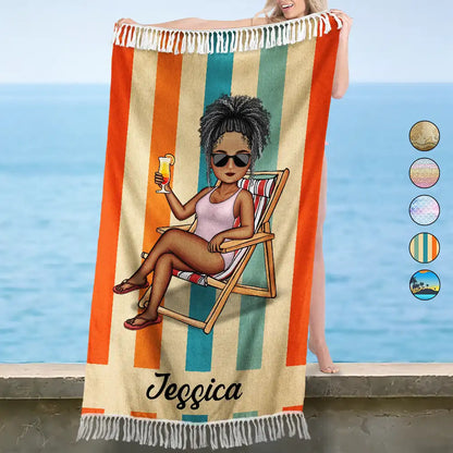 Traveling Beach Poolside Swimming Picnic Vacation Retro - Personalized Turkish Beach Towel