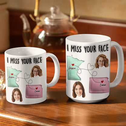 Custom Photo I Miss Your Face - 3D Inflated Effect Printed Mug, Personalized White Edge-to-Edge Mug