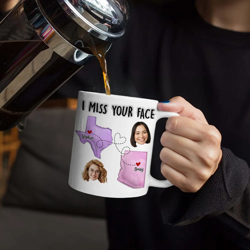 Custom Photo I Miss Your Face - 3D Inflated Effect Printed Mug, Personalized White Edge-to-Edge Mug