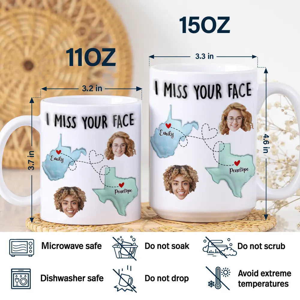Custom Photo I Miss Your Face - 3D Inflated Effect Printed Mug, Personalized White Edge-to-Edge Mug