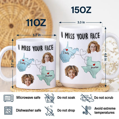 Custom Photo I Miss Your Face - 3D Inflated Effect Printed Mug, Personalized White Edge-to-Edge Mug