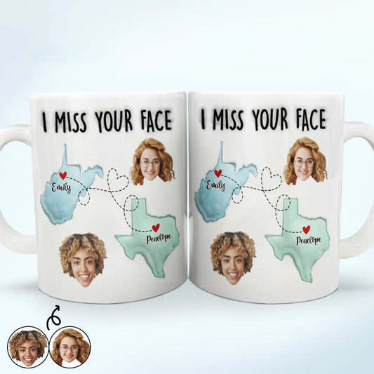 Custom Photo I Miss Your Face - 3D Inflated Effect Printed Mug, Personalized White Edge-to-Edge Mug