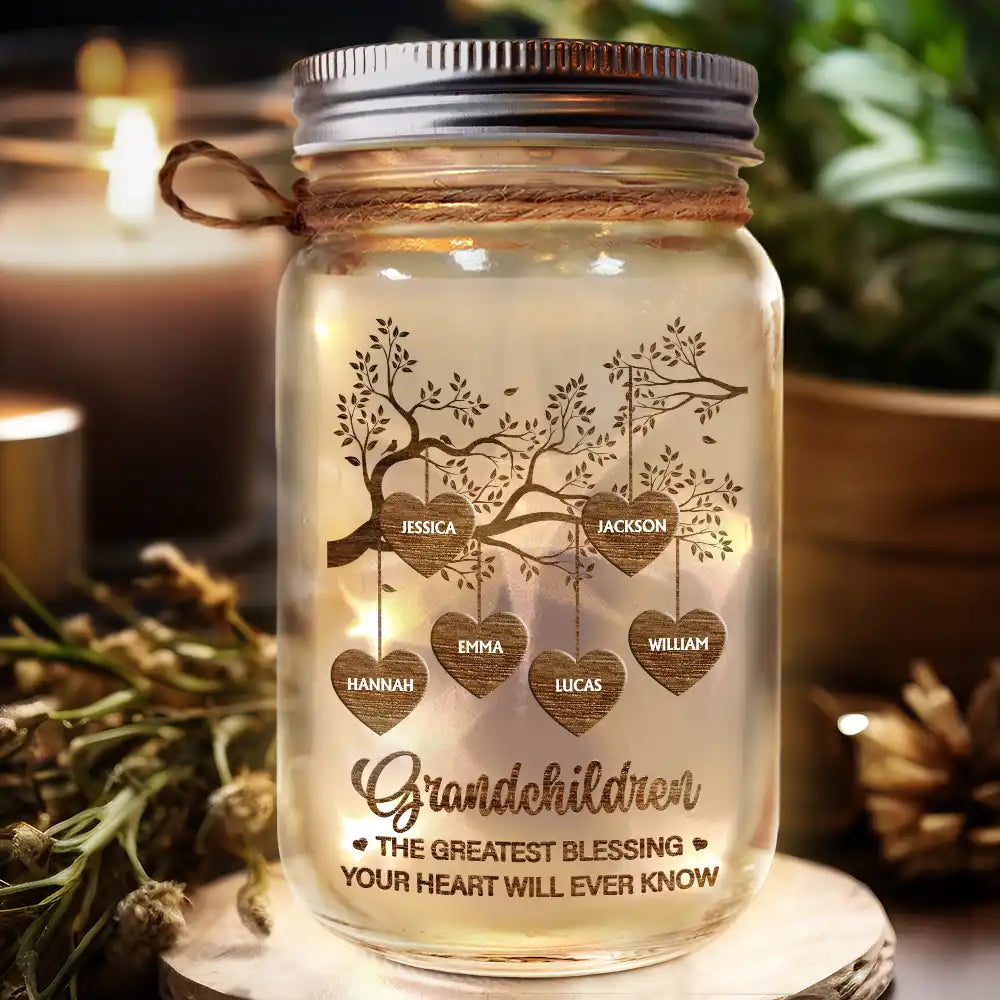 Grandchildren The Greatest Blessing - Personalized Mason Jar Light