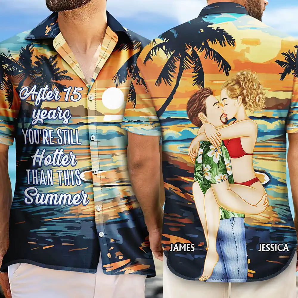 Couple Kissing After Years Hotter Than This Summer - Personalized Hawaiian Shirt