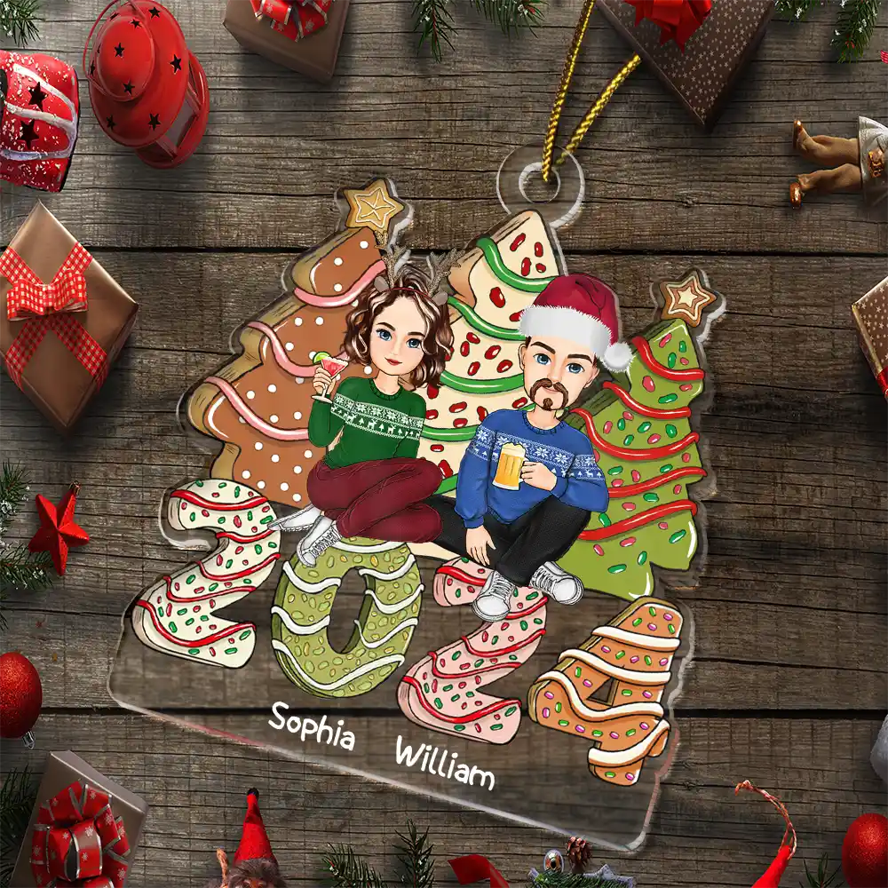 Family 2024 Cake, Cookie Trees Christmas Gift For Parent, Kid, Baby - Personalized Cutout Acrylic Ornament