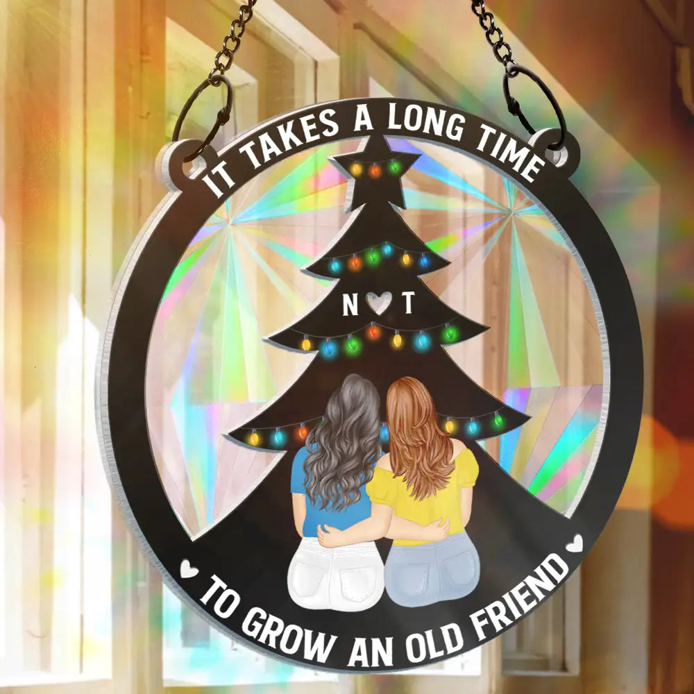 It Takes A Long Time Grow An Old Friend Bestie - Personalized Window Hanging Rainbow Suncatcher