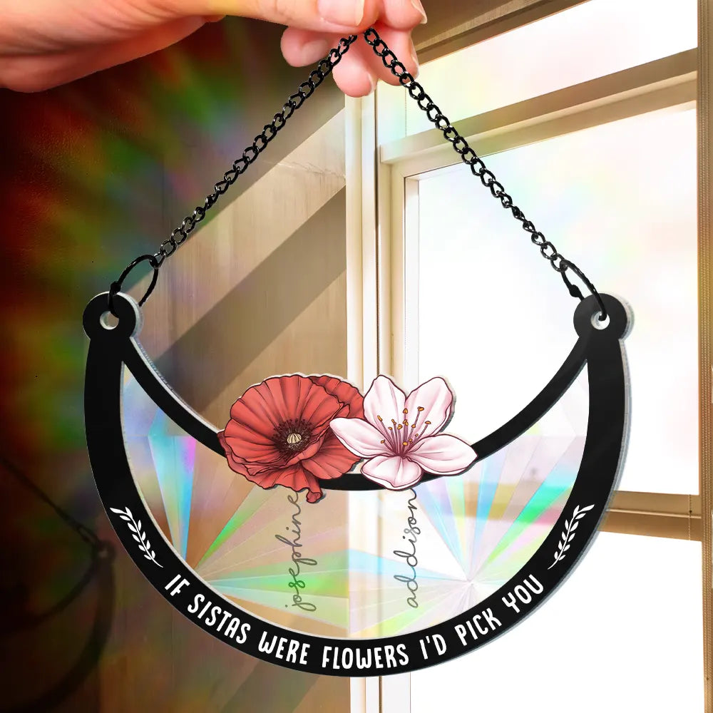 Birth Flower If Besties Were Flowers I'd Pick You - Personalized Window Hanging Rainbow Suncatcher