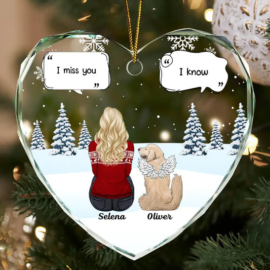 I Miss You Memorial Dog Cat - Personalized Heart Shaped Acrylic Ornament