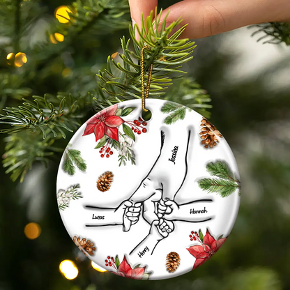 Christmas Hand In Hand, I Will Always Protect You - 3D Inflated Effect Printed Personalized Circle Acrylic Ornament