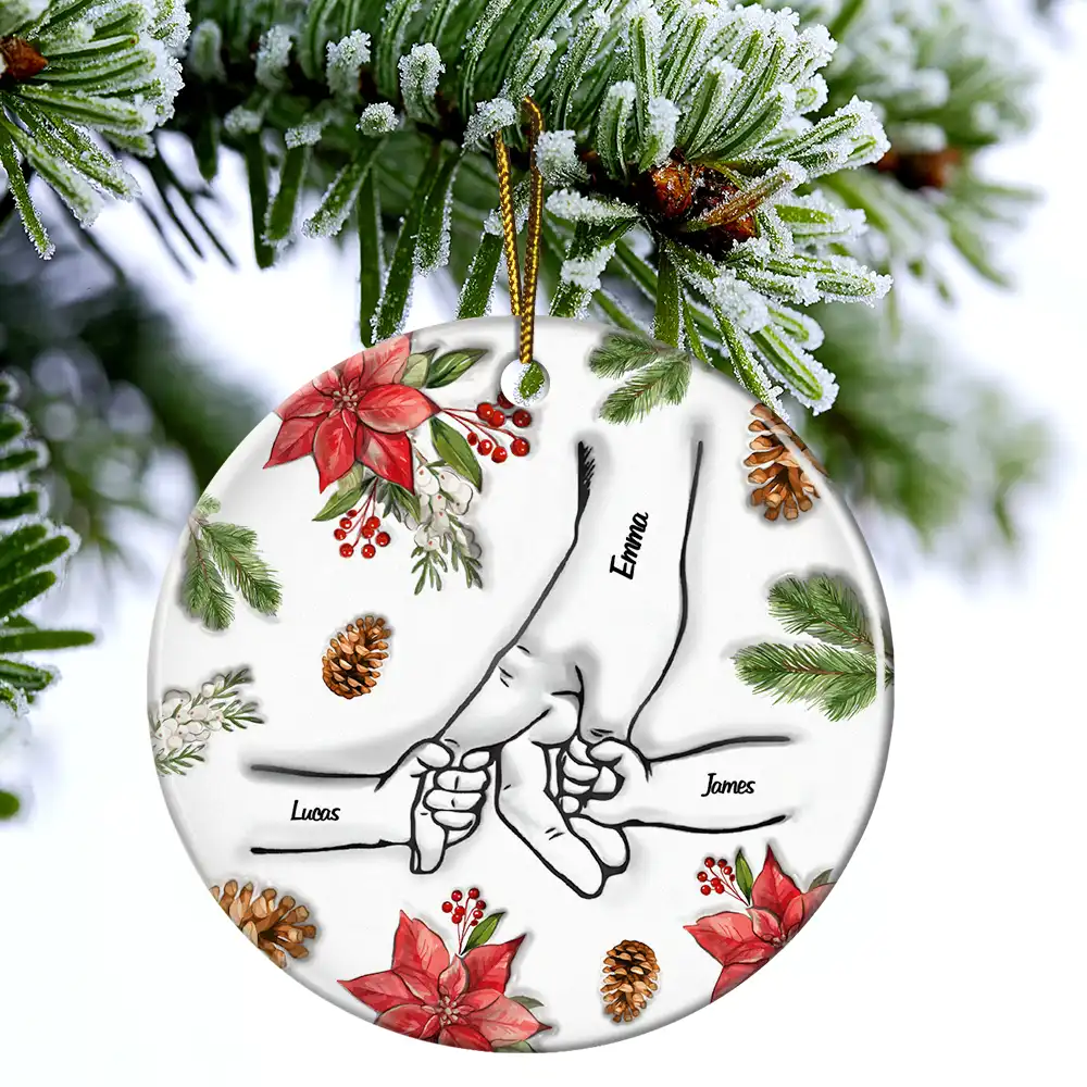 Christmas Hand In Hand, I Will Always Protect You - 3D Inflated Effect Printed Personalized Circle Acrylic Ornament