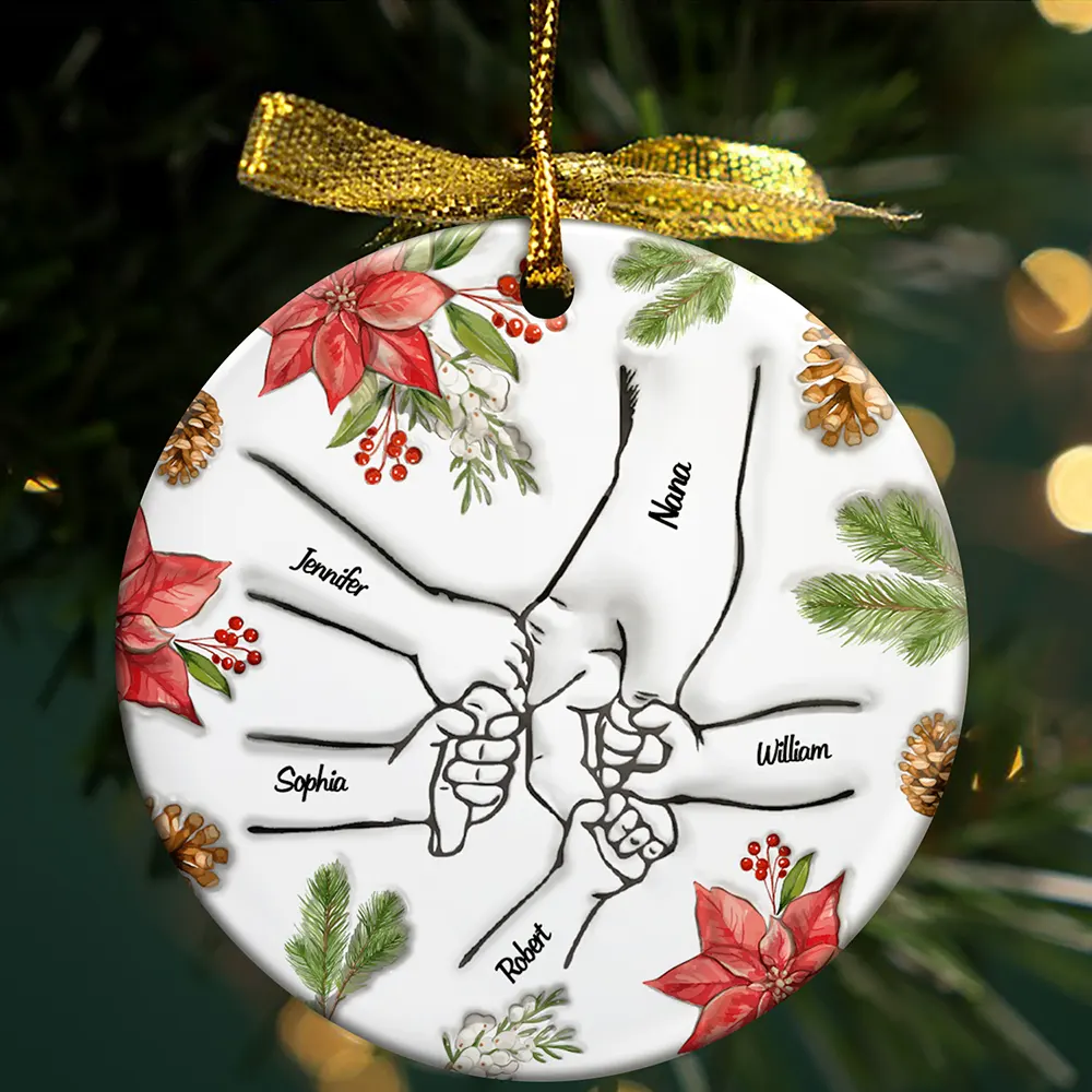 Christmas Hand In Hand, I Will Always Protect You - 3D Inflated Effect Printed Personalized Circle Acrylic Ornament