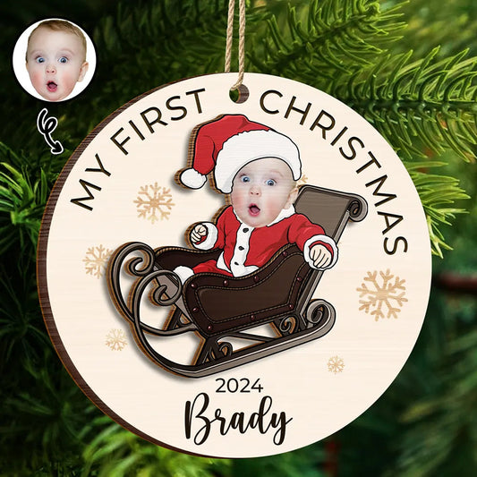 Custom Photo Baby's First Christmas Costumes - Personalized Wooden Ornament