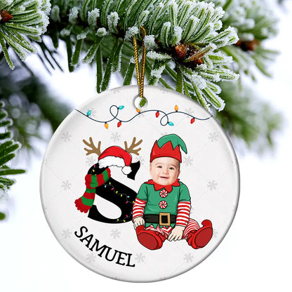 Custom Photo Baby Christmas Costumes Monogram - Personalized Circle Ceramic Ornament