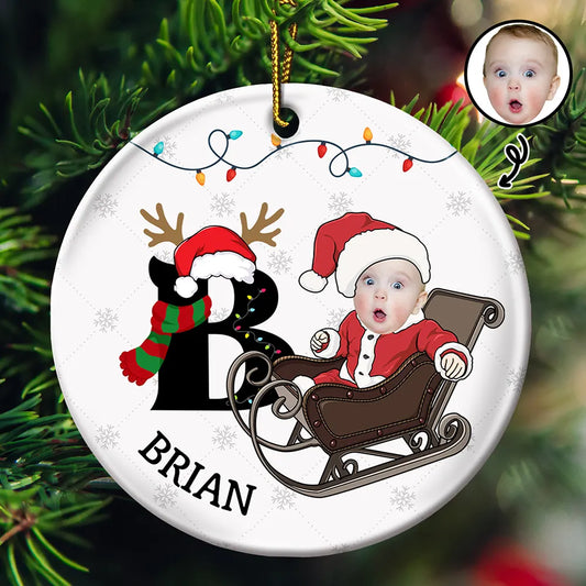 Custom Photo Baby Christmas Costumes Monogram - Personalized Circle Ceramic Ornament