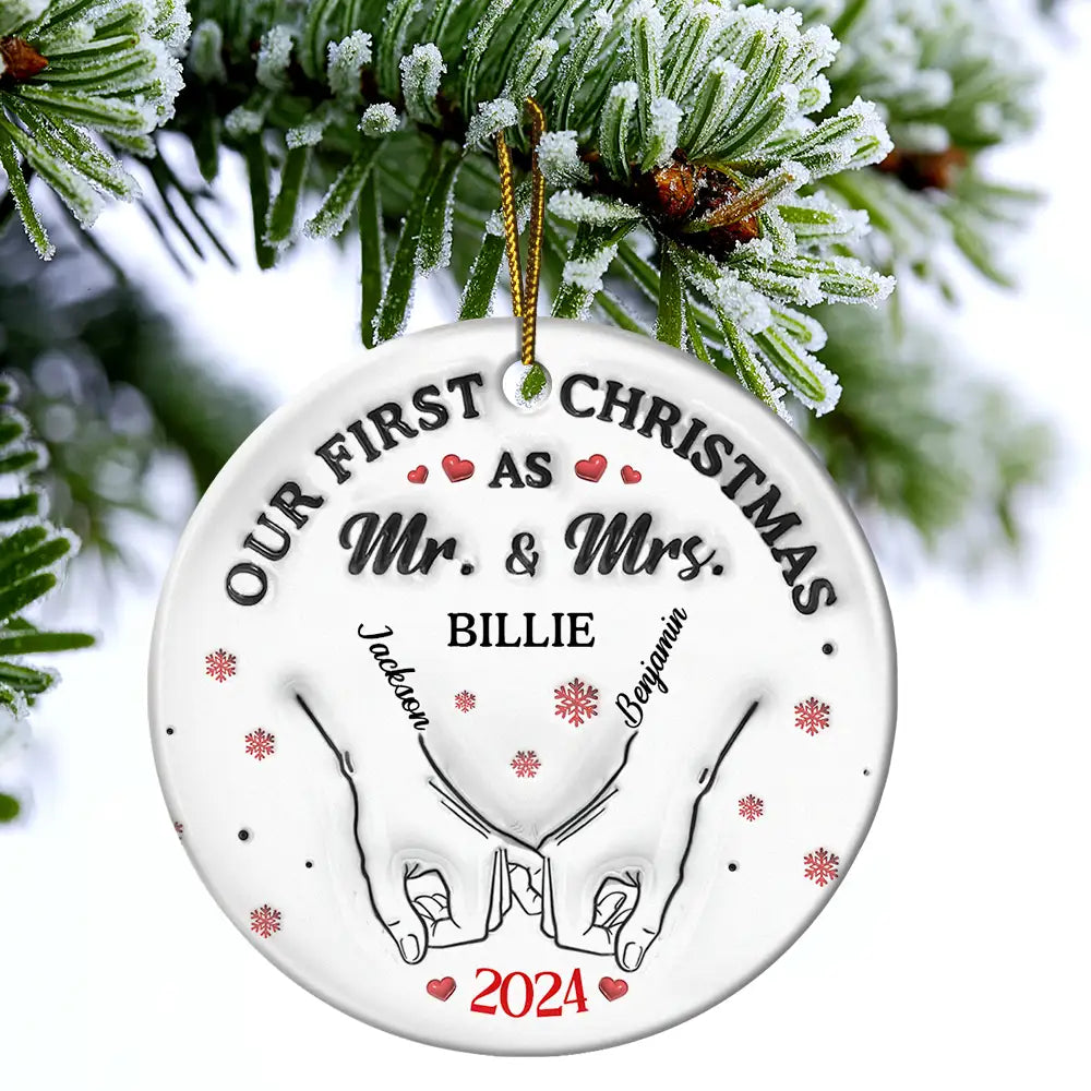 Our First Christmas As Husband And Wife - 3D Inflated Effect Printed Ornament, Personalized Circle Ceramic Ornament