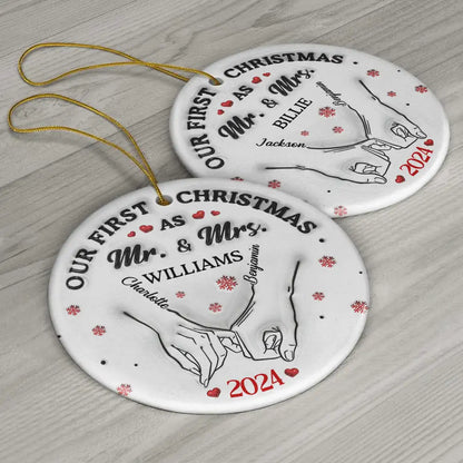 Our First Christmas As Husband And Wife - 3D Inflated Effect Printed Ornament, Personalized Circle Ceramic Ornament