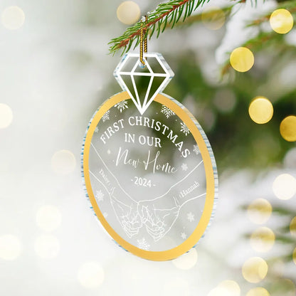 Ring Shape Holding Hands First Christmas - Personalized Custom Shaped Acrylic Ornament