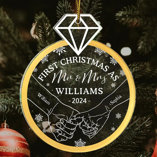 Ring Shape Holding Hands First Christmas - Personalized Custom Shaped Acrylic Ornament