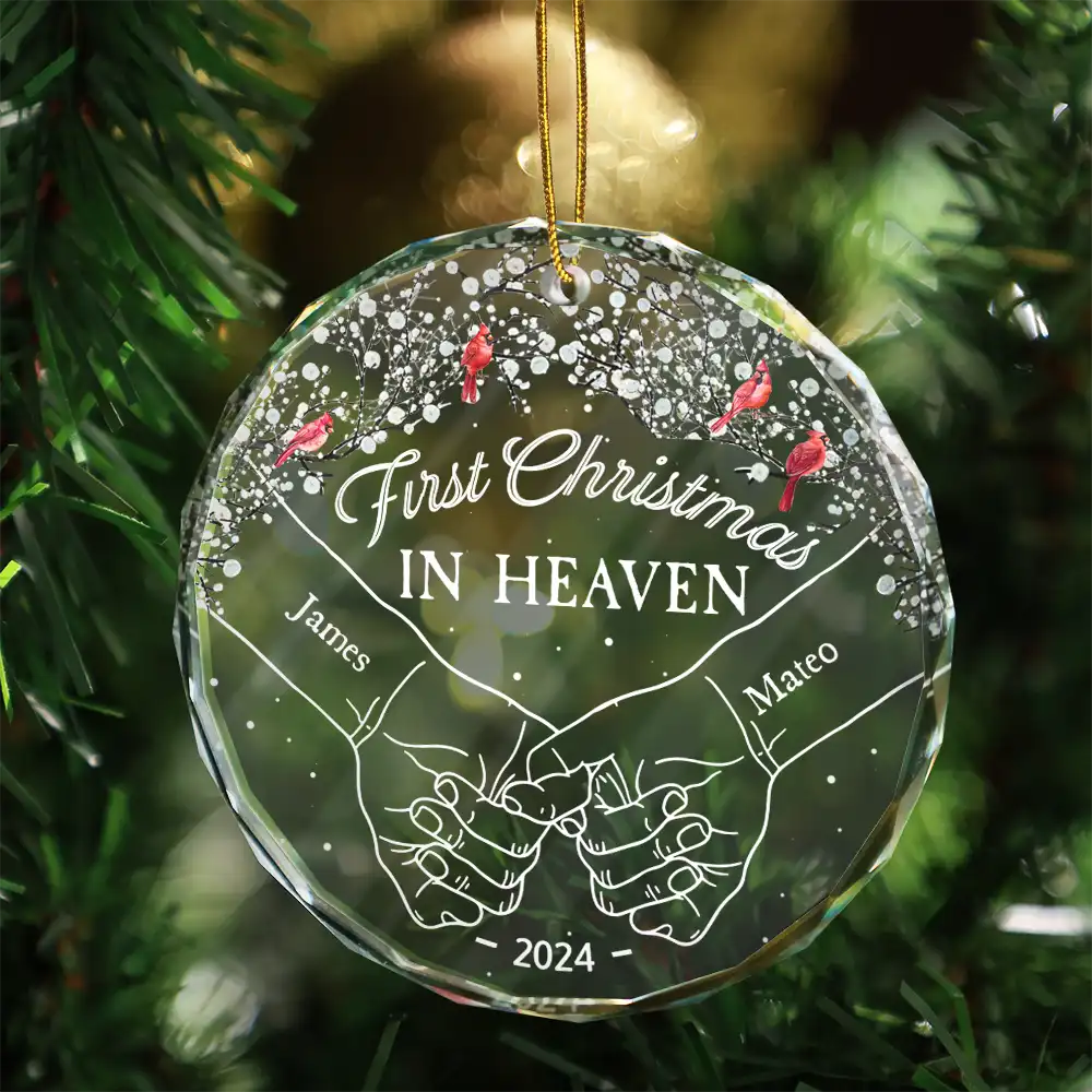 Memorial First Christmas In Heaven - Personalized Circle Acrylic Ornament