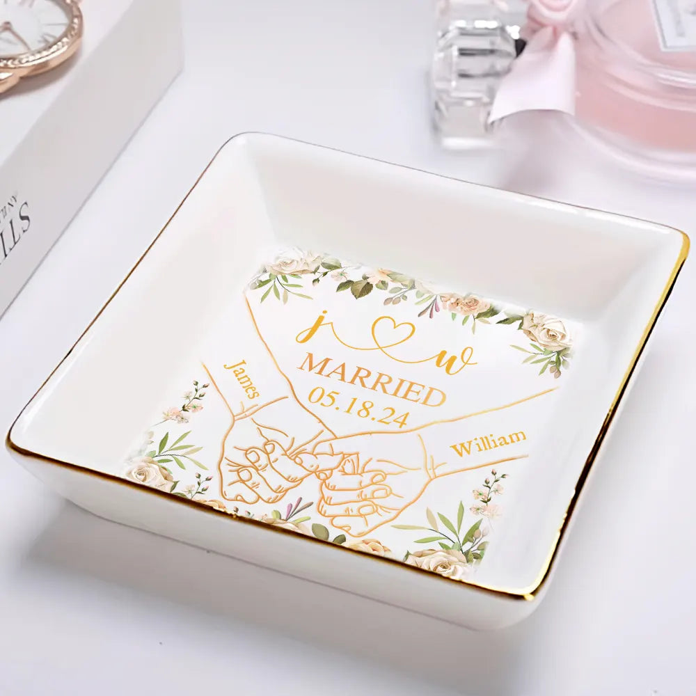 Holding Hands Couples Engaged - Personalized Ring Dish