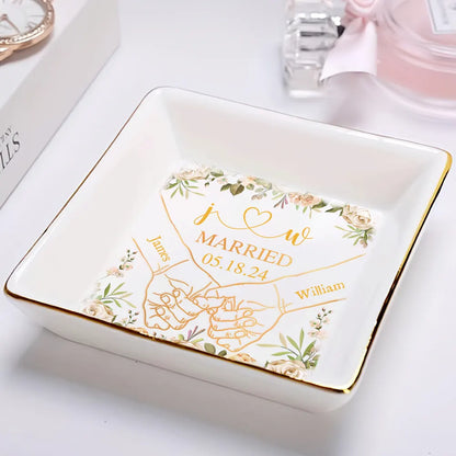 Holding Hands Couples Engaged - Personalized Ring Dish