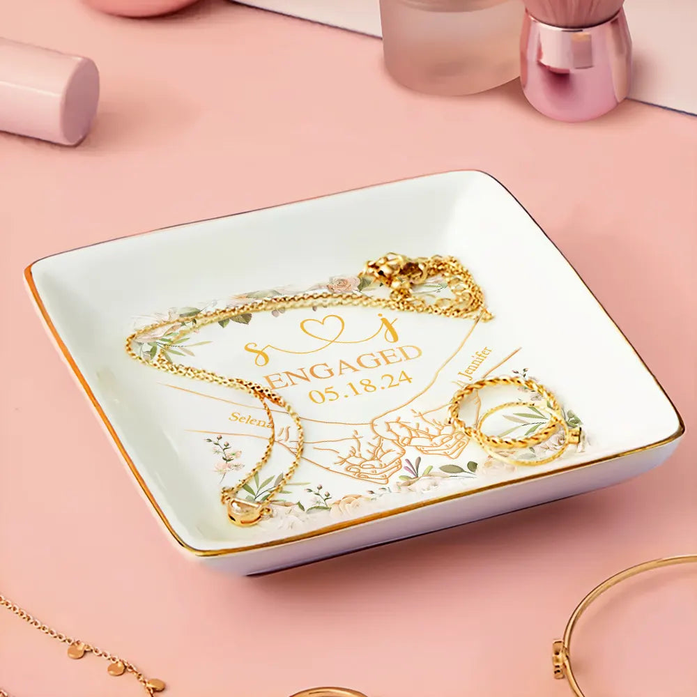 Holding Hands Couples Engaged - Personalized Ring Dish