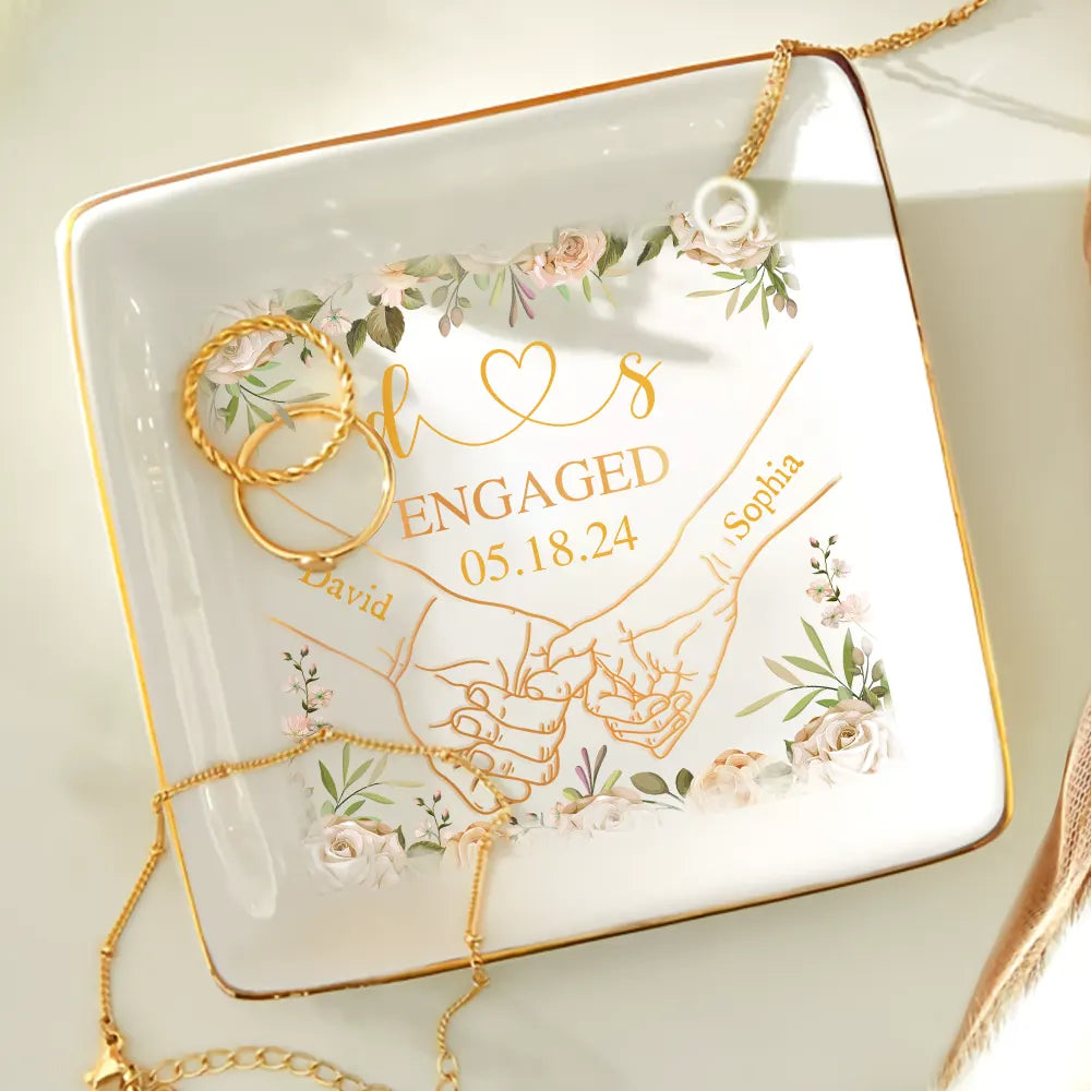 Holding Hands Couples Engaged - Personalized Ring Dish