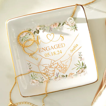 Holding Hands Couples Engaged - Personalized Ring Dish