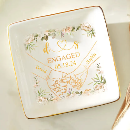 Holding Hands Couples Engaged - Personalized Ring Dish