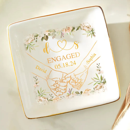 Holding Hands Couples Engaged - Personalized Ring Dish