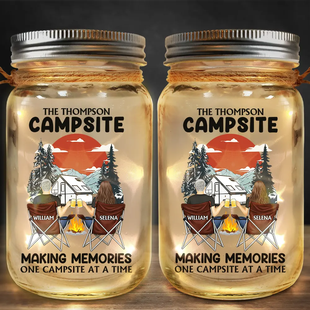 Gift For Couples - Husband & Wife Camping Partners For Life - Personalized Mason Jar Light